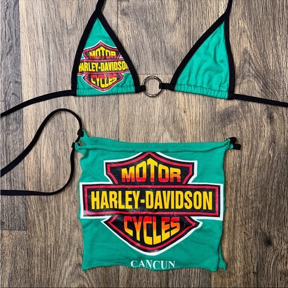 Harley-Davidson Dresses & Skirts - Vintage Upcycled Harley-Davidson Green Bikini Set